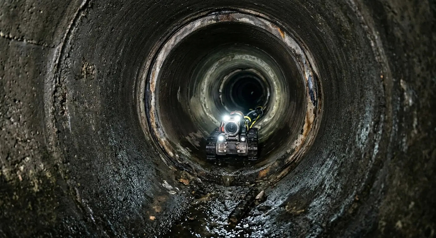 Robotic sewer camera inspecting pipe interior for Drain Snake Service in Rockville